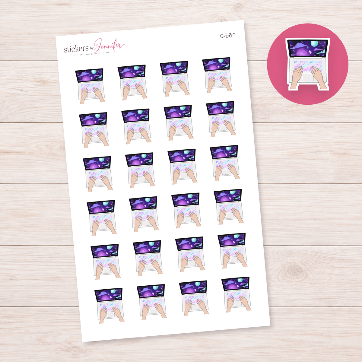 Galaxy Laptop Workday — Light Skin Planner Stickers | C-687