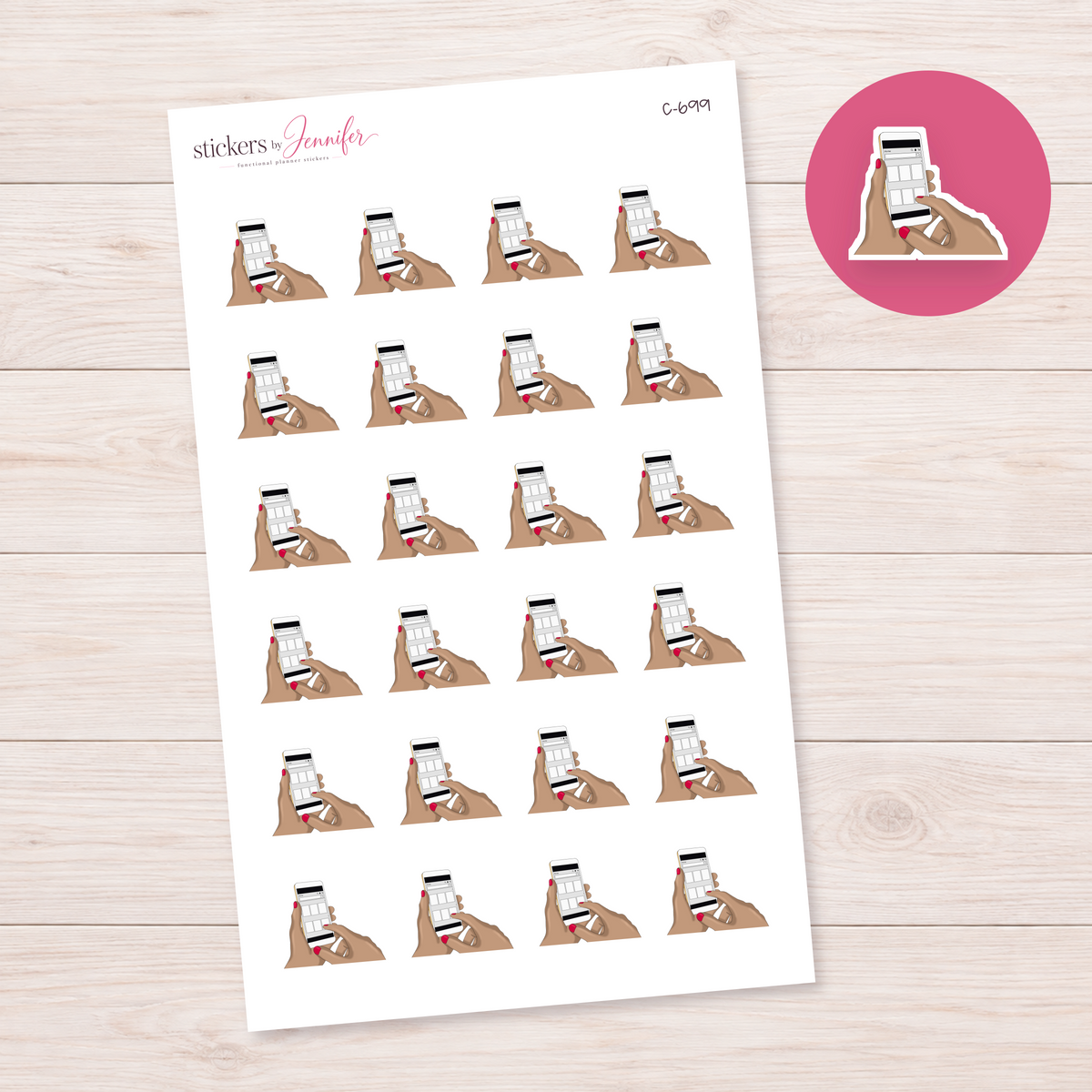Online Shopping on a Phone — Tan Skin Planner Stickers | C-699