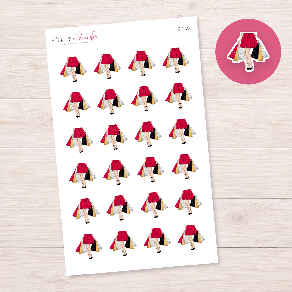 Red Skirt Shopping Day Planner Stickers | C-705