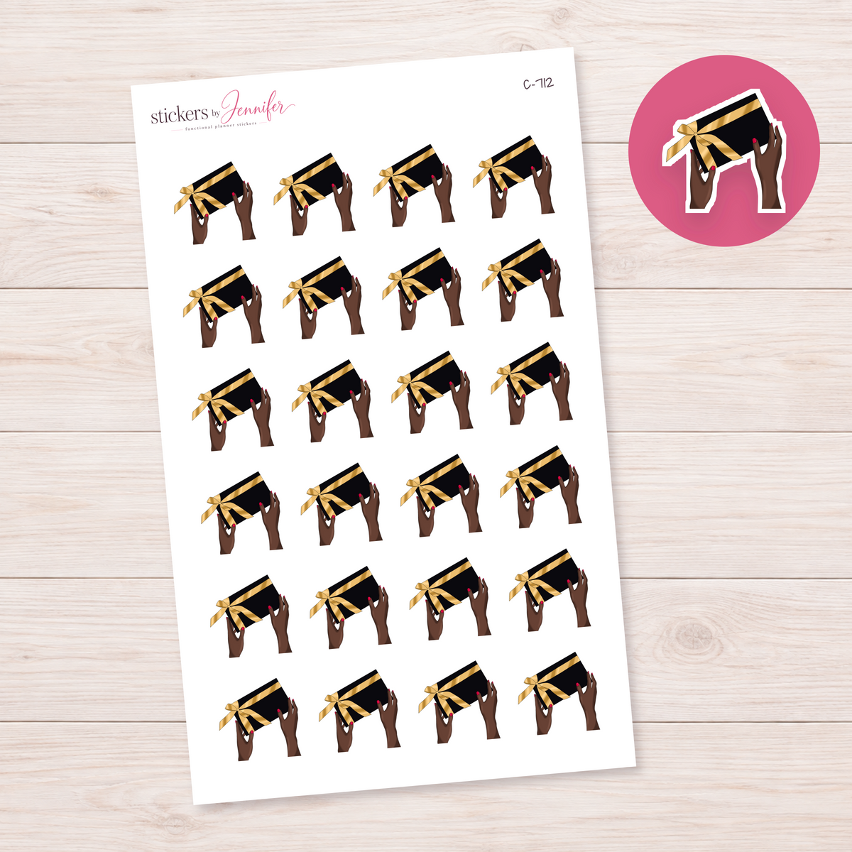 Black and Gold Gift Box — Brown Skin Planner Stickers | C-712