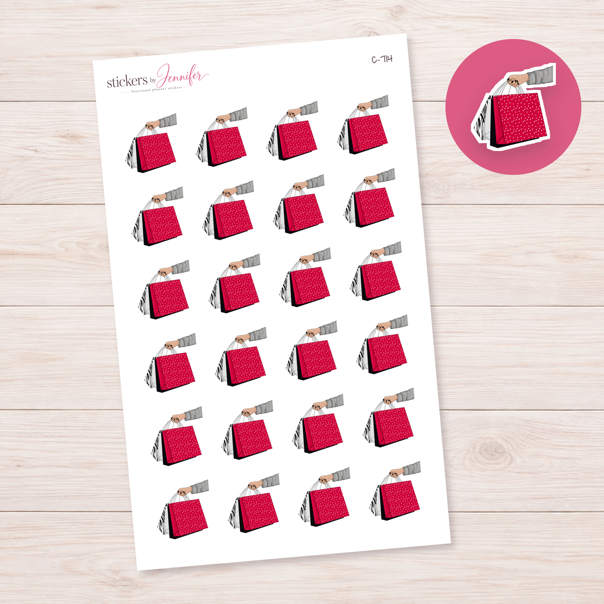 Shopping Bags in Gray Sleeve — Light Skin Planner Stickers | C-714