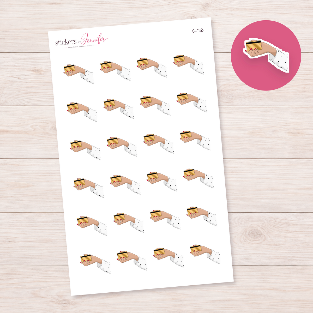 Gold Payment Card in Hand — Light Skin Planner Stickers | C-718