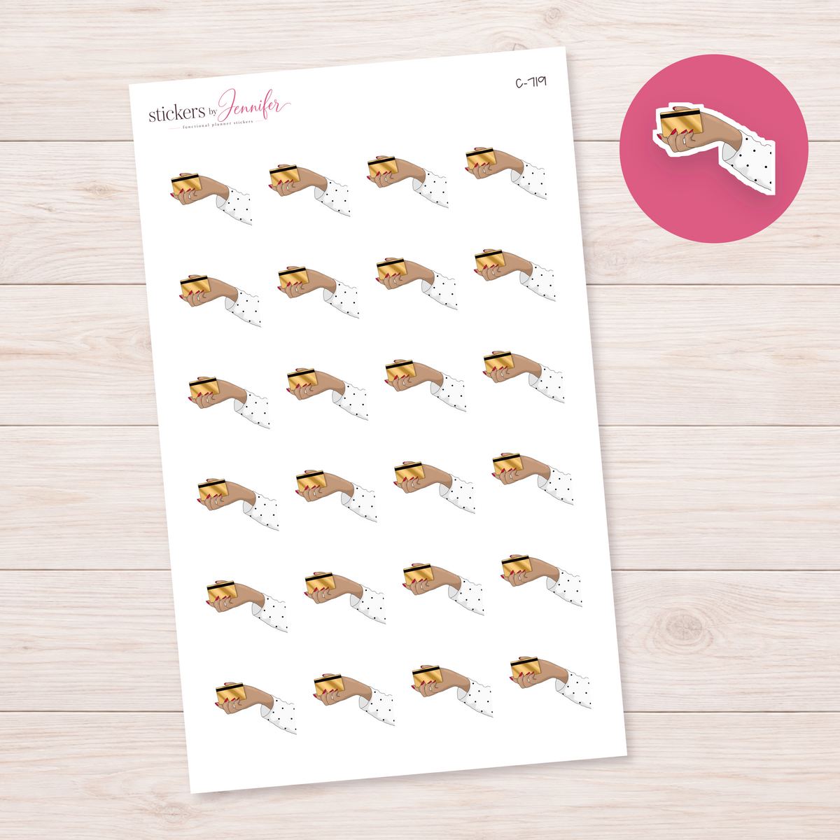 Gold Payment Card in Hand — Tan Skin Planner Stickers | C-719