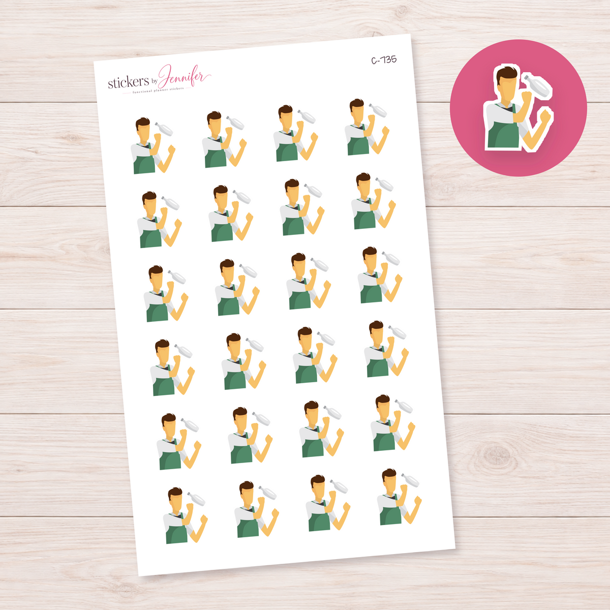 Cafe Worker with a Shaker Planner Stickers | C-735