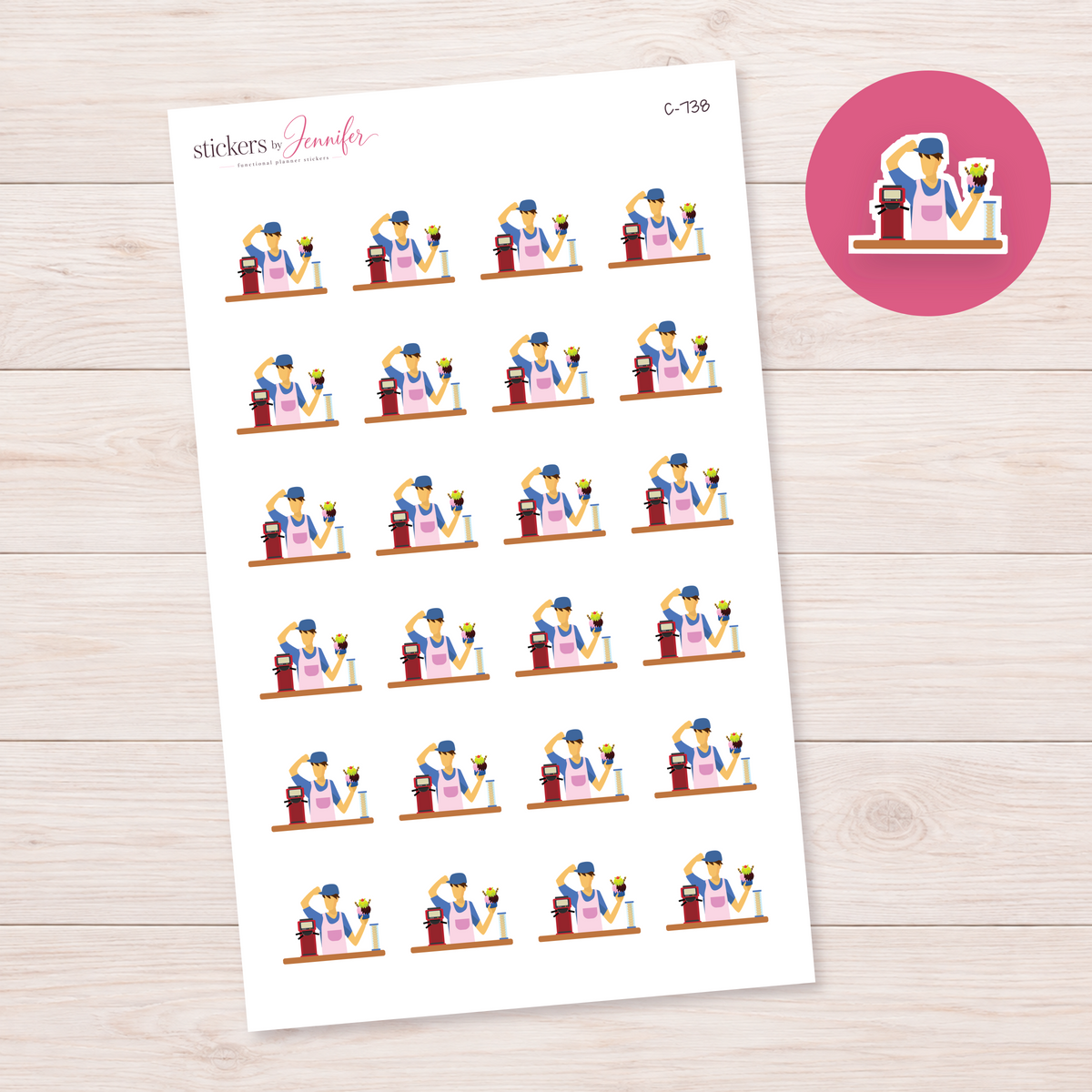 Cafe Worker with a Drink Planner Stickers | C-738