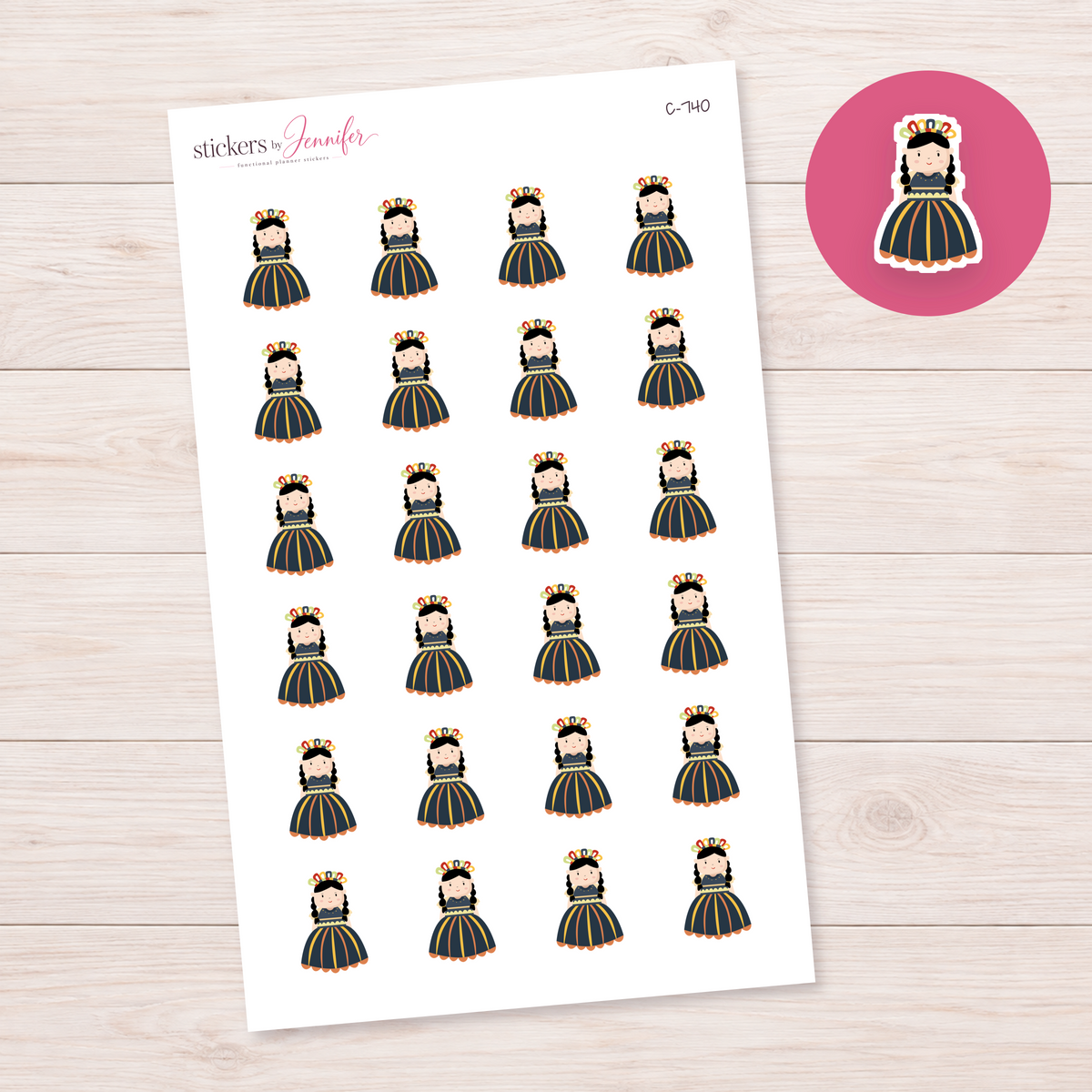 Girl in a Festive Dress Planner Stickers | C-740