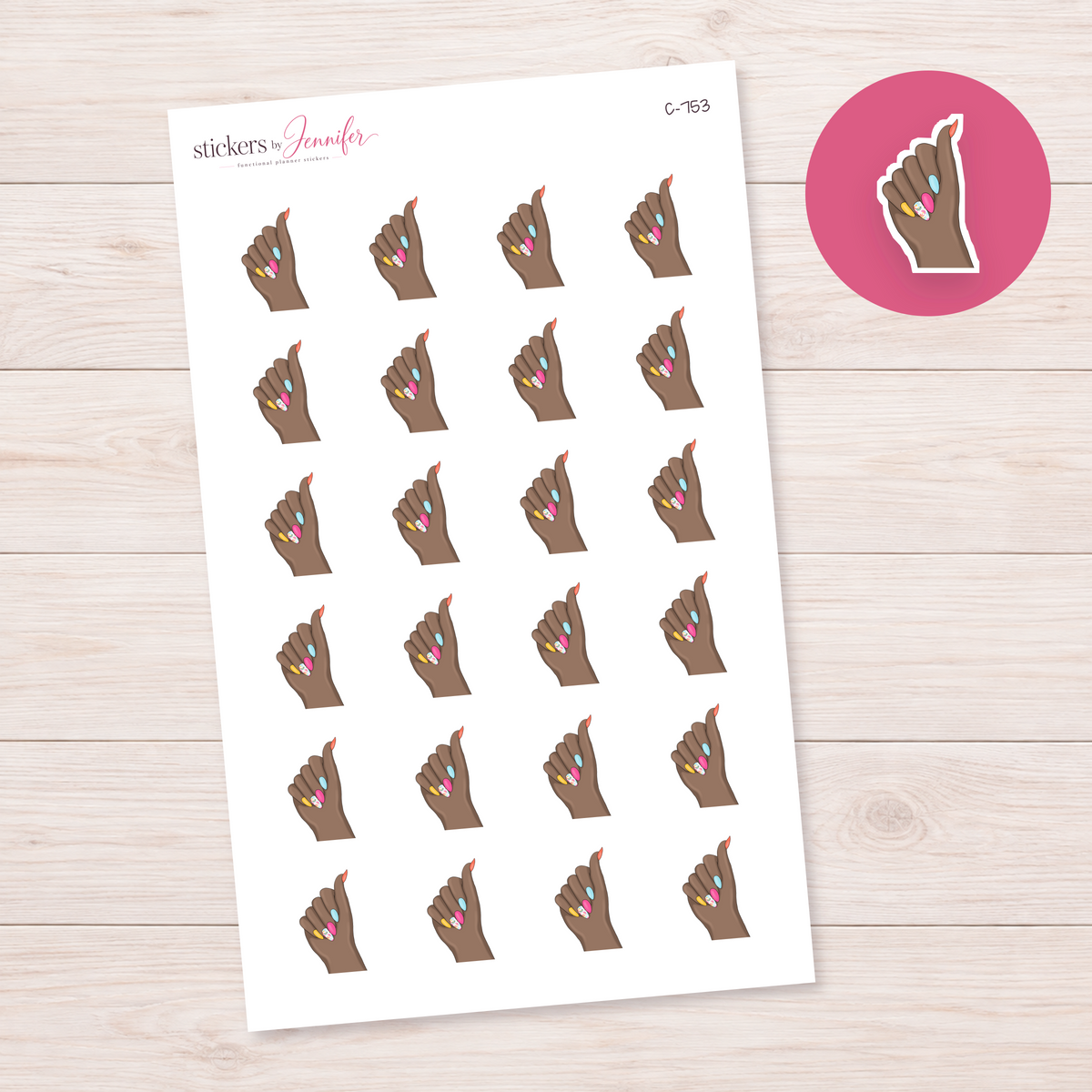 Bright Summer Nails — Medium Brown Skin Planner Stickers | C-753