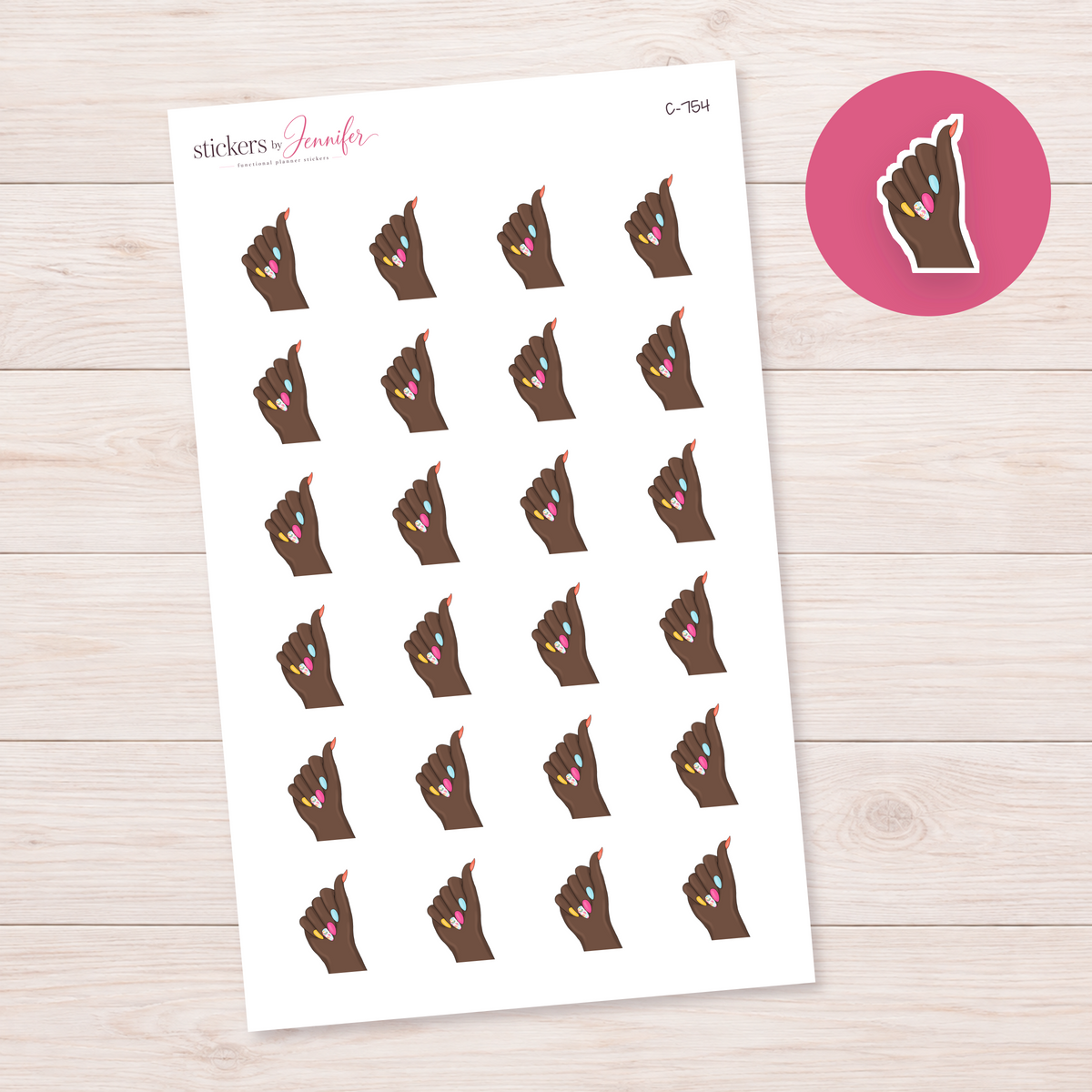 Bright Summer Nails — Deep Brown Skin Planner Stickers | C-754
