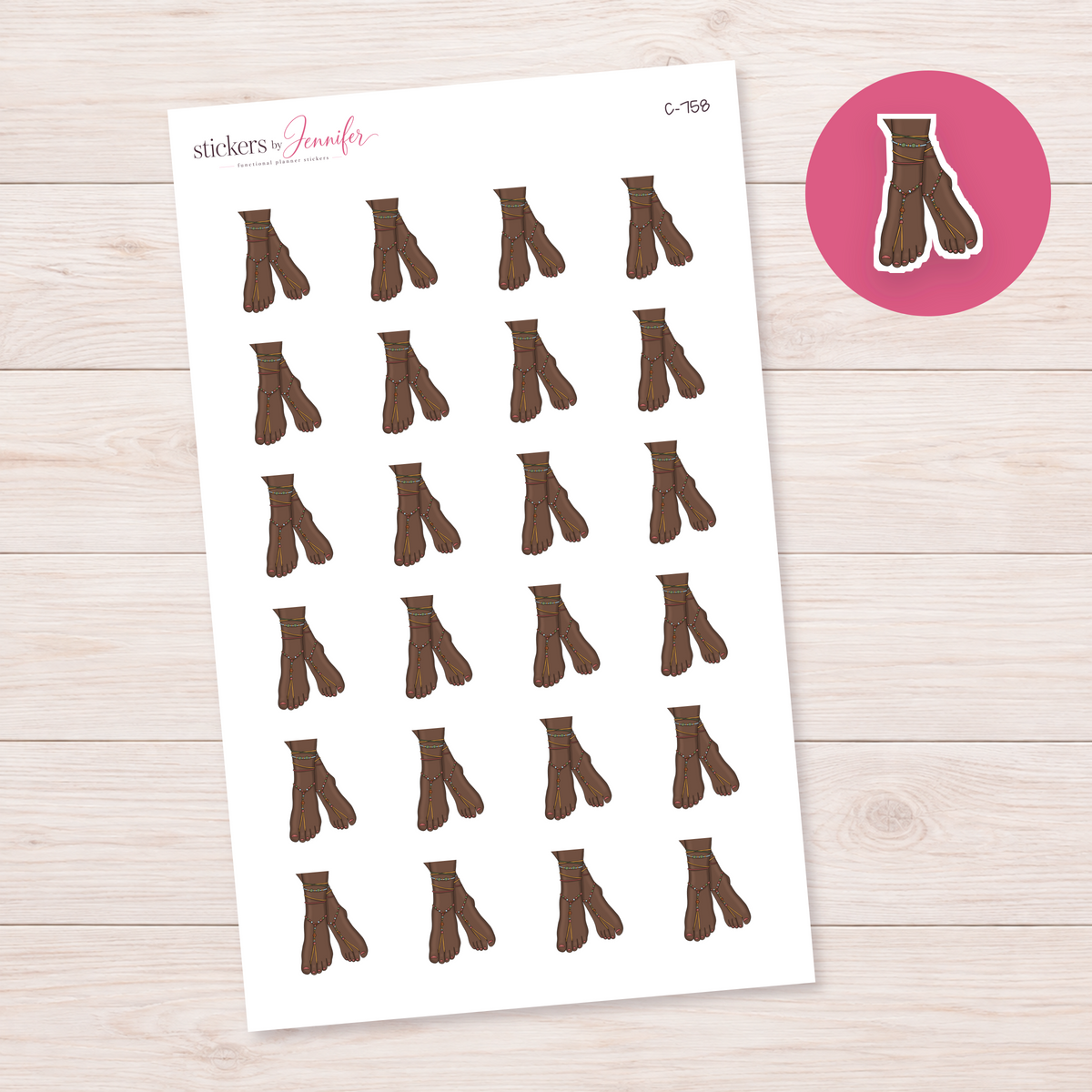 Neutral Anklets and Pedicure — Brown Skin Planner Stickers | C-758