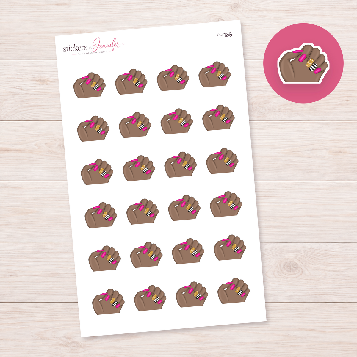 Hot Pink and Gold Nails Planner Stickers | C-765
