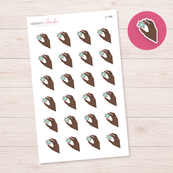 Snowflake Cookie in Hand — Brown Skin Planner Stickers | C-795