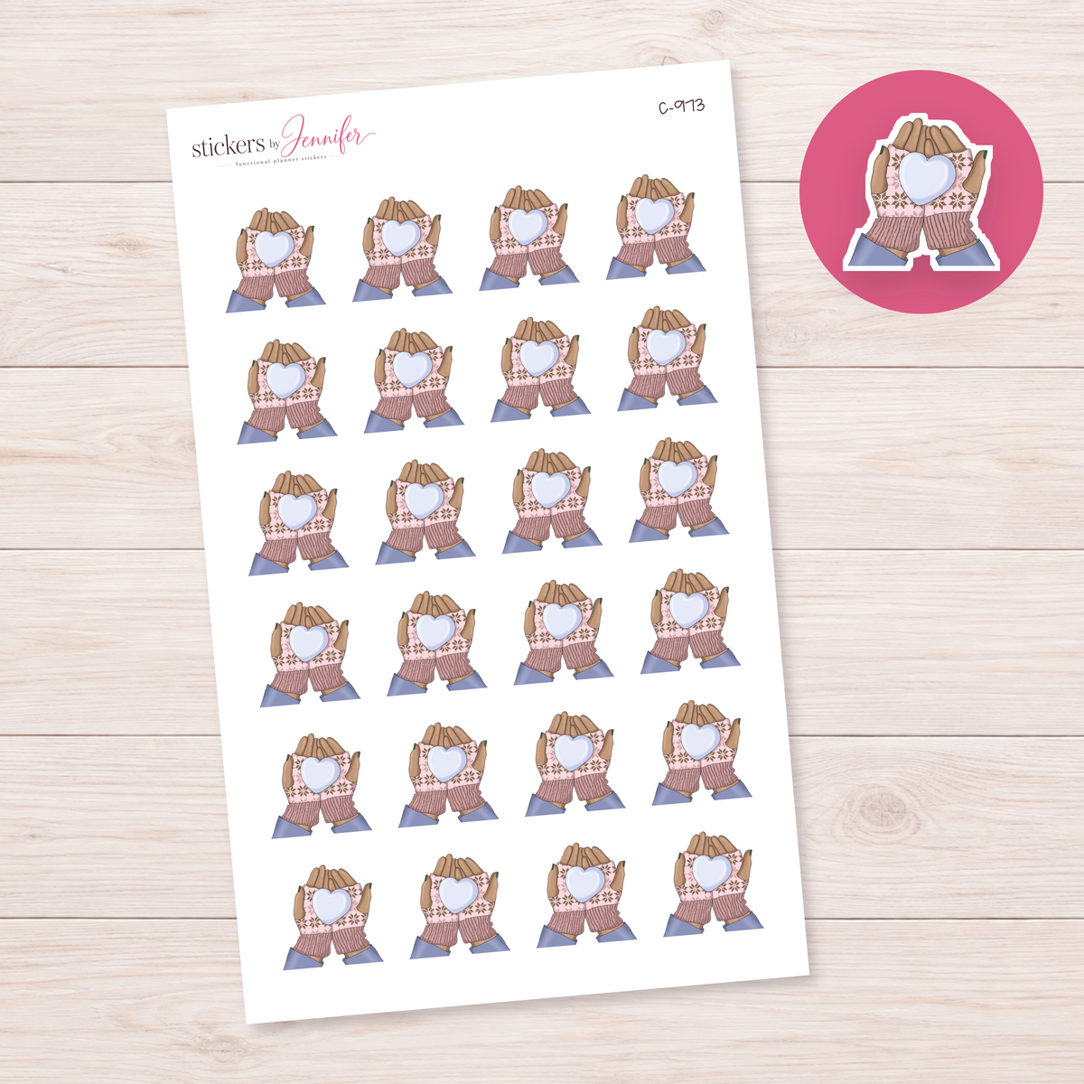 Heart in Cozy Gloves — Medium Brown Skin Planner Stickers | C-973