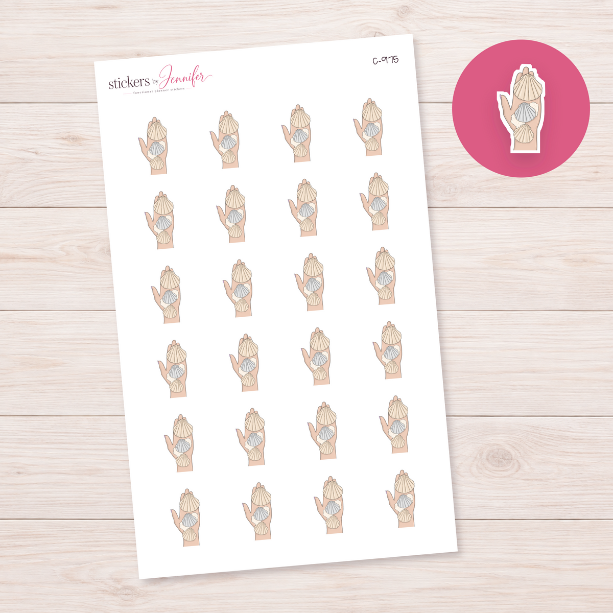 Pastel Seashell in Hand Planner Stickers | C-975