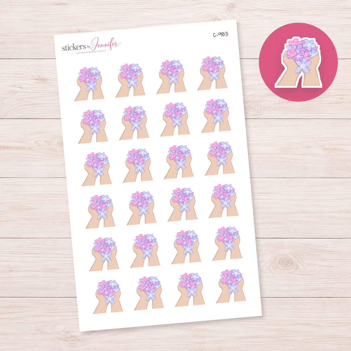 Pastel Flowers in Hands Planner Stickers | C-983