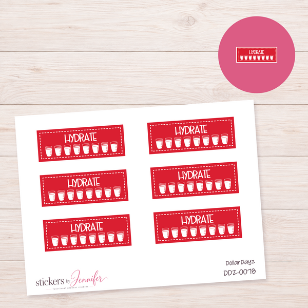 Red Hydrate Tracker Planner Stickers | DDZ-0078