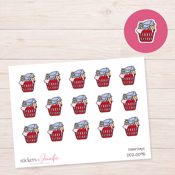 Red Laundry Basket Planner Stickers | DDZ-0095