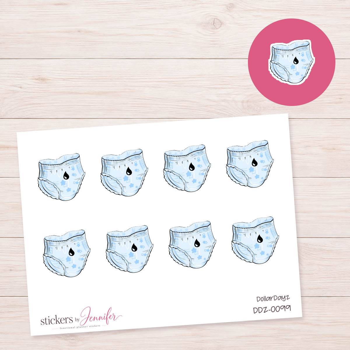 Blue Wet Diaper Planner Stickers | DDZ-0099