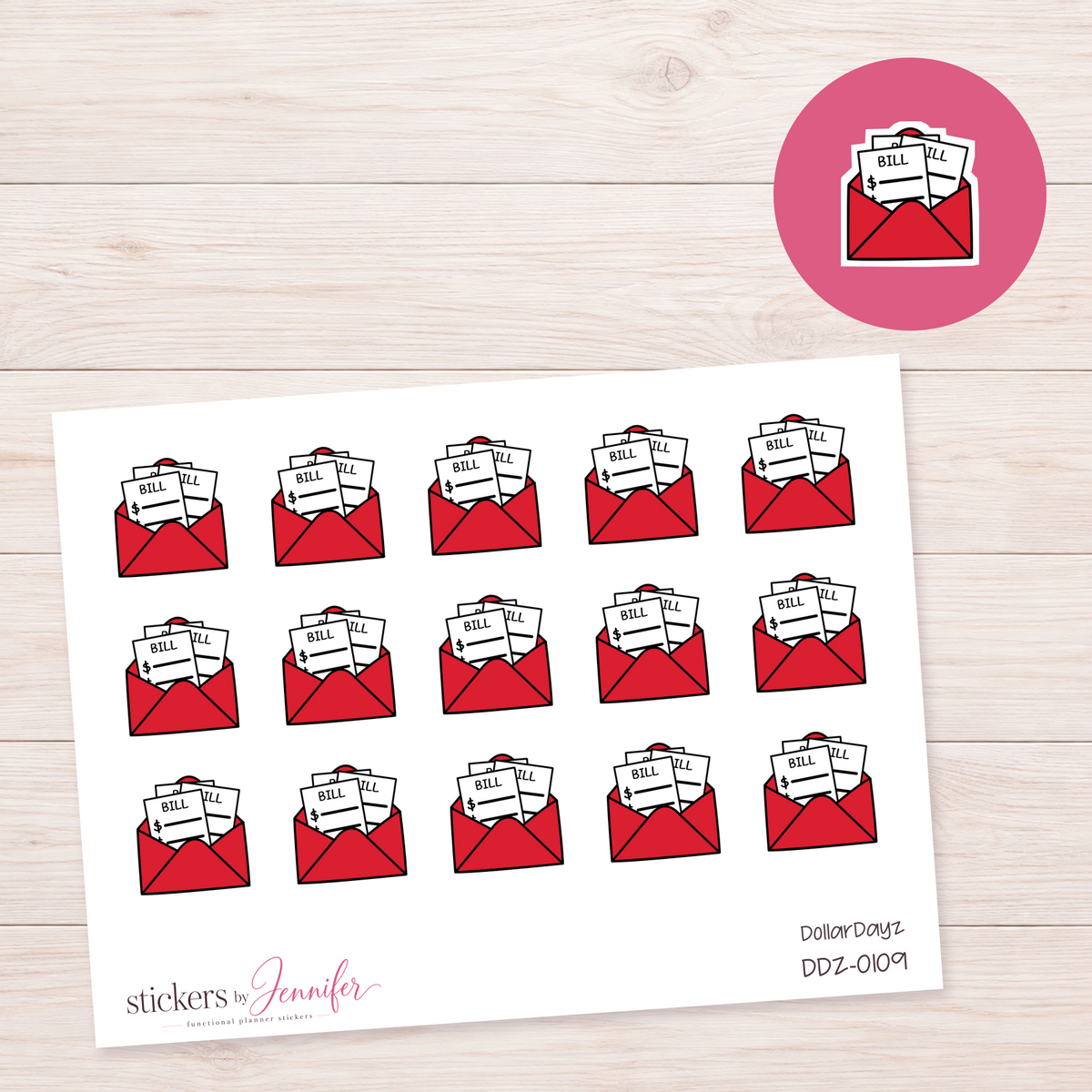 Red Bill Payment Envelope Planner Stickers | DDZ-0109