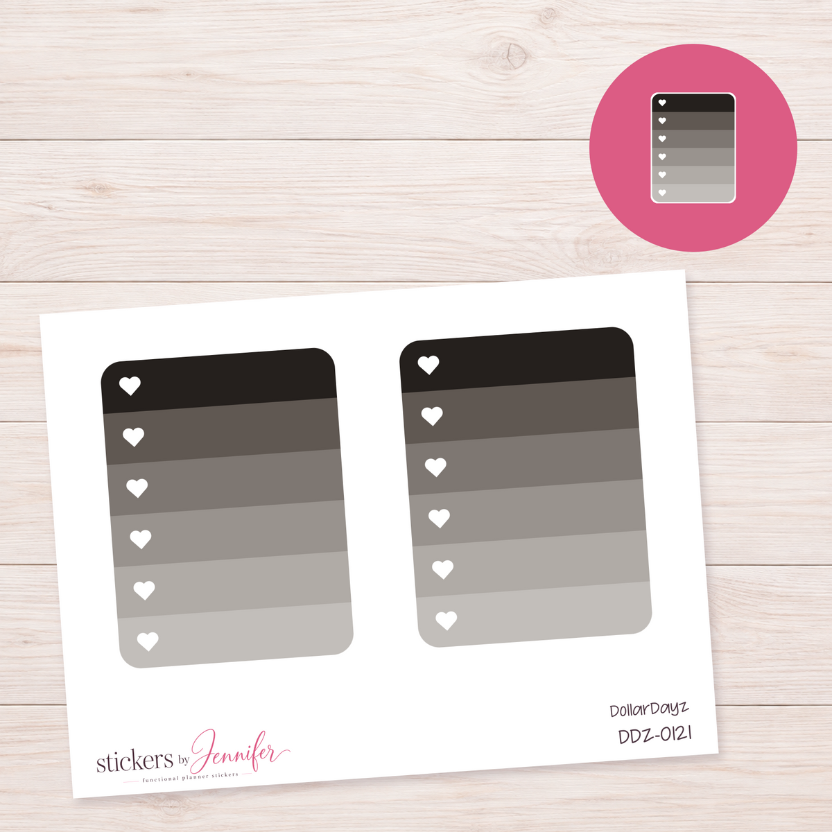 Gray Heart Checklist Planner Stickers | DDZ-0121