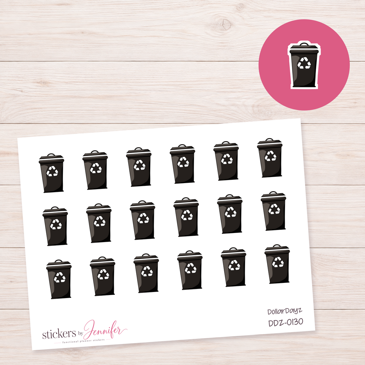 Black Recycling Bin Planner Stickers | DDZ-0130