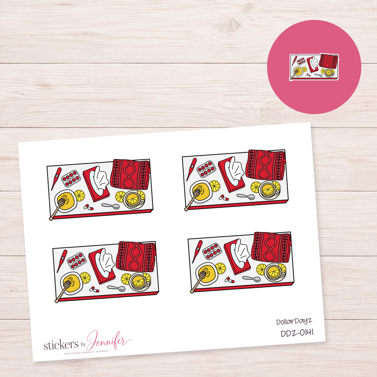 Red Sick-Day Supplies Planner Stickers | DDZ-0141
