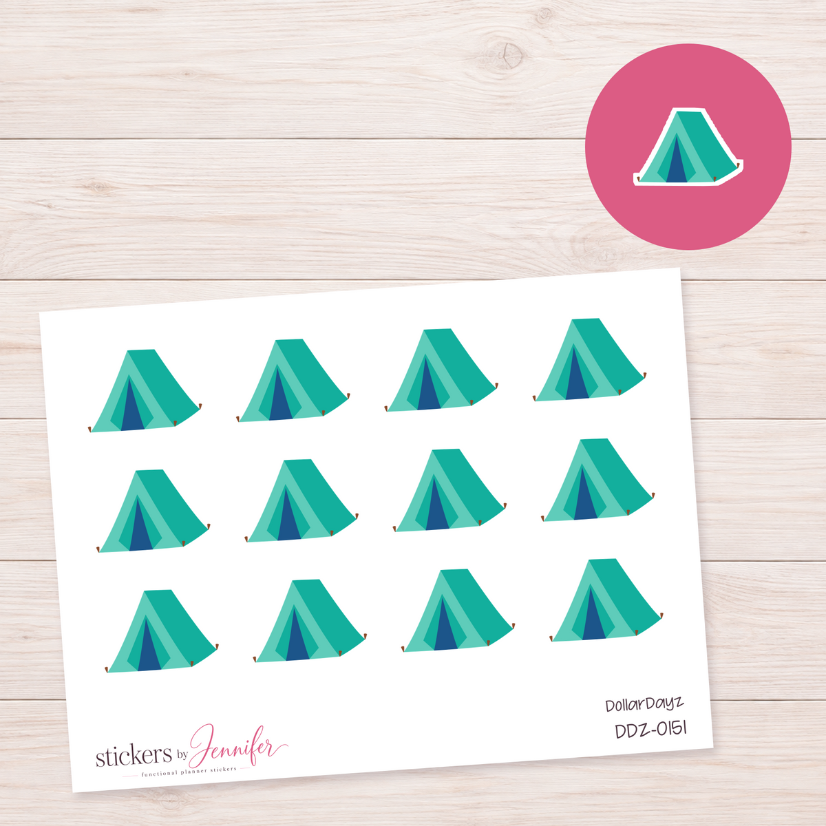 Teal Camping Tent Planner Stickers | DDZ-0151