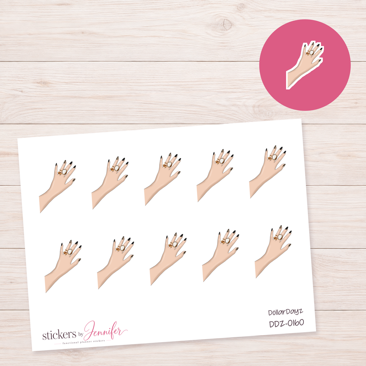 Black Manicure & Rings Planner Stickers | DDZ-0160