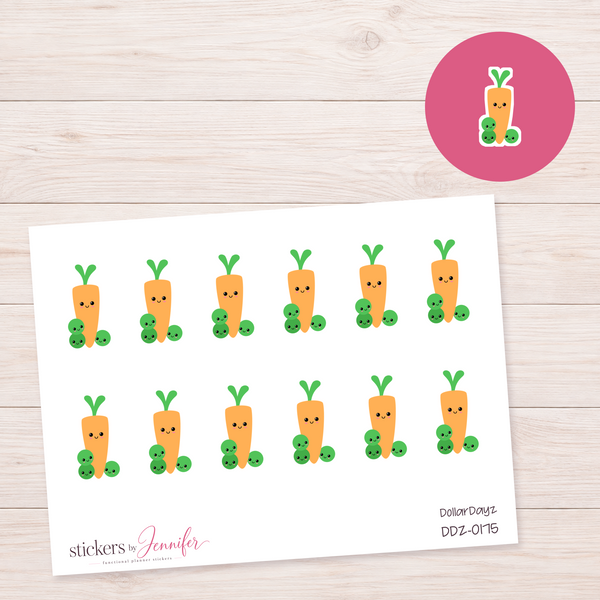 Smiling Carrot & Peas Planner Stickers | DDZ-0175