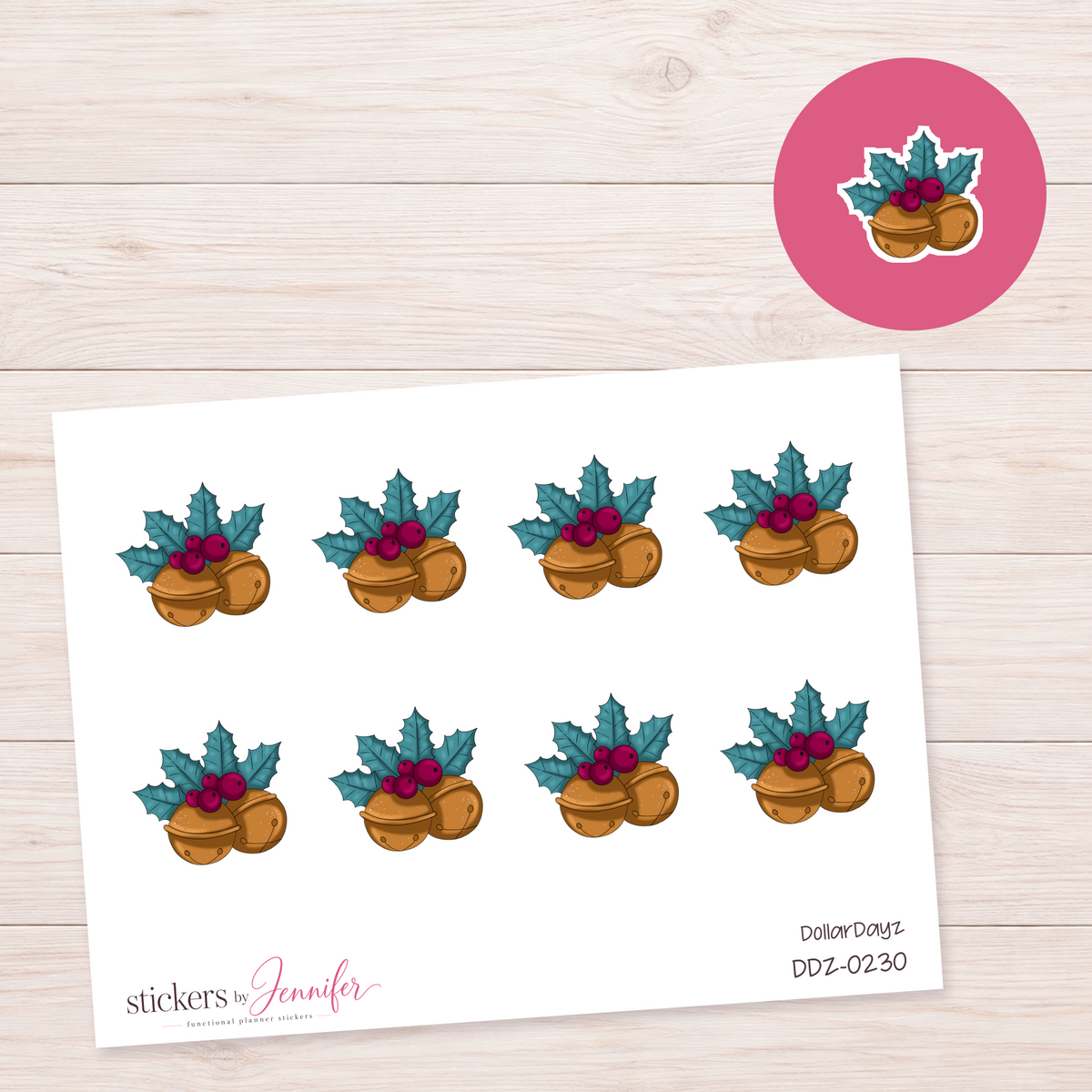 Christmas Bells & Holly Planner Stickers | DDZ-0230
