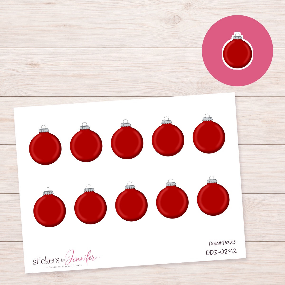 Red Holiday Bauble Planner Stickers | DDZ-0292