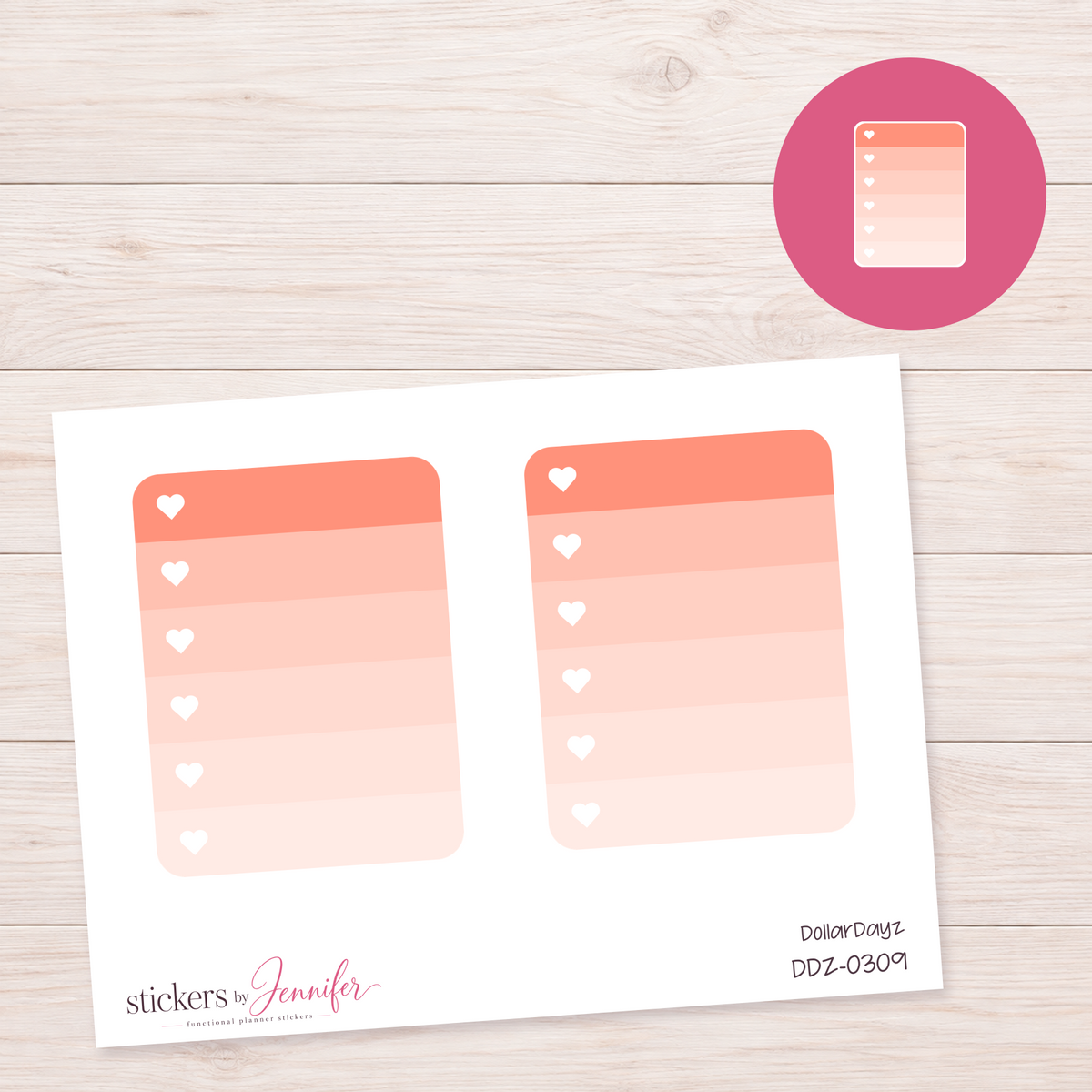 Peach Heart Checklist Planner Stickers | DDZ-0309
