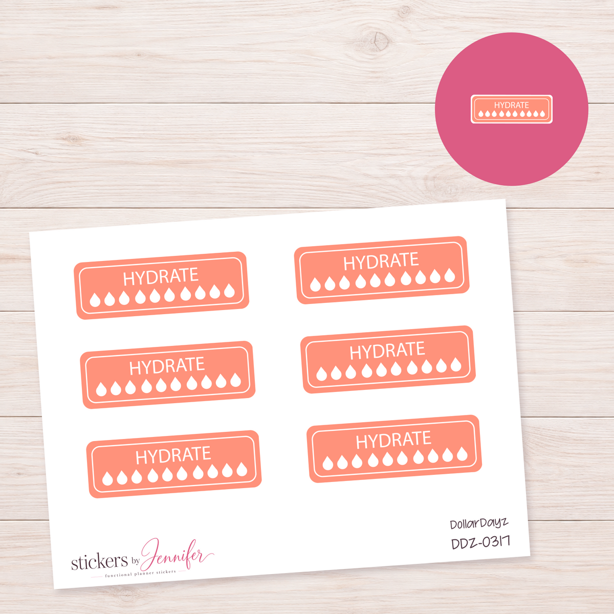 Peach Hydrate Tracker Planner Stickers | DDZ-0317