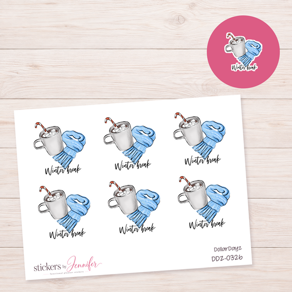 Winter Break Cocoa & Scarf Planner Stickers | DDZ-0326