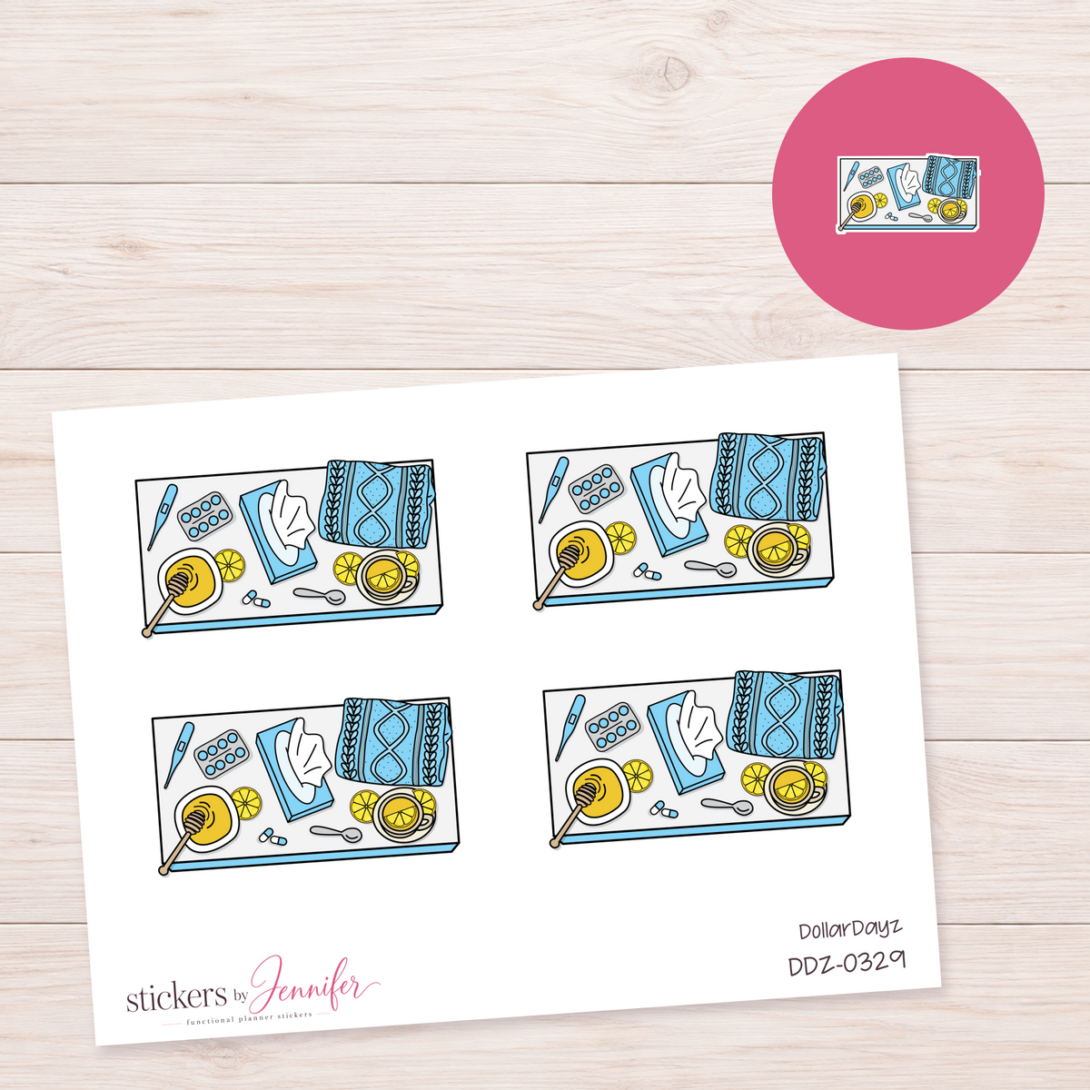 Blue Sick-Day Supplies Planner Stickers | DDZ-0329