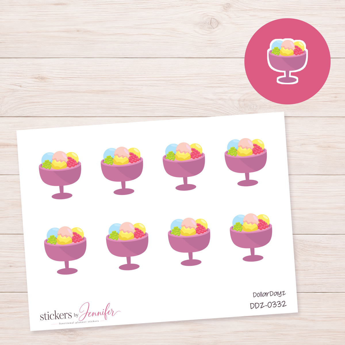 Ice Cream Sundae Bowl Planner Stickers | DDZ-0332
