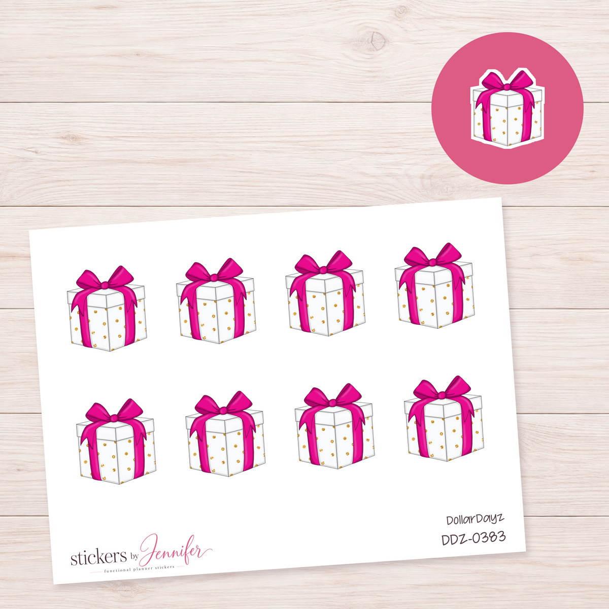 Pink-Ribbon Present Planner Stickers | DDZ-0383