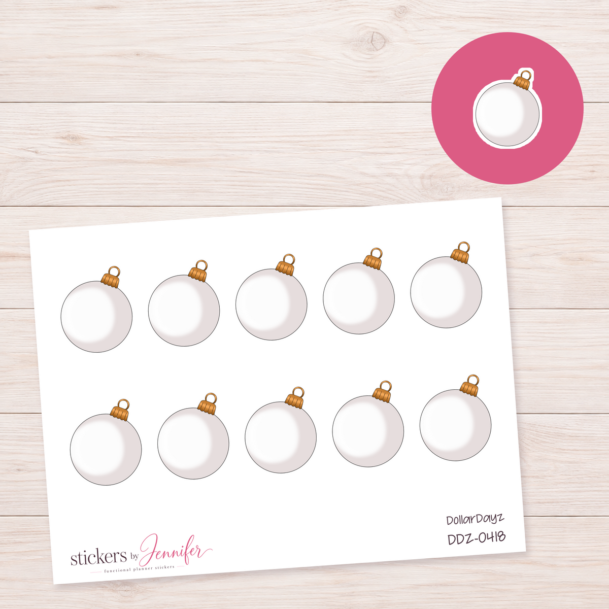 White Christmas Bauble Planner Stickers | DDZ-0418