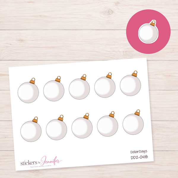 White Christmas Bauble Planner Stickers | DDZ-0418