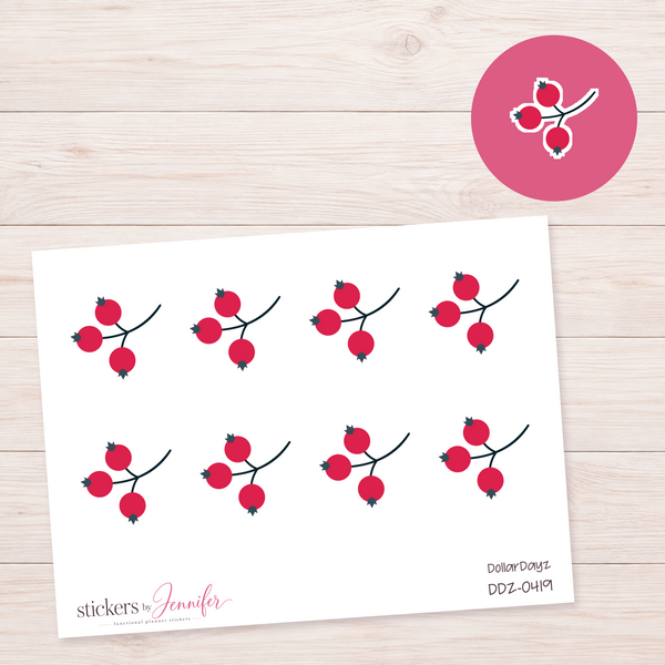 Red Berry Sprig Planner Stickers | DDZ-0419