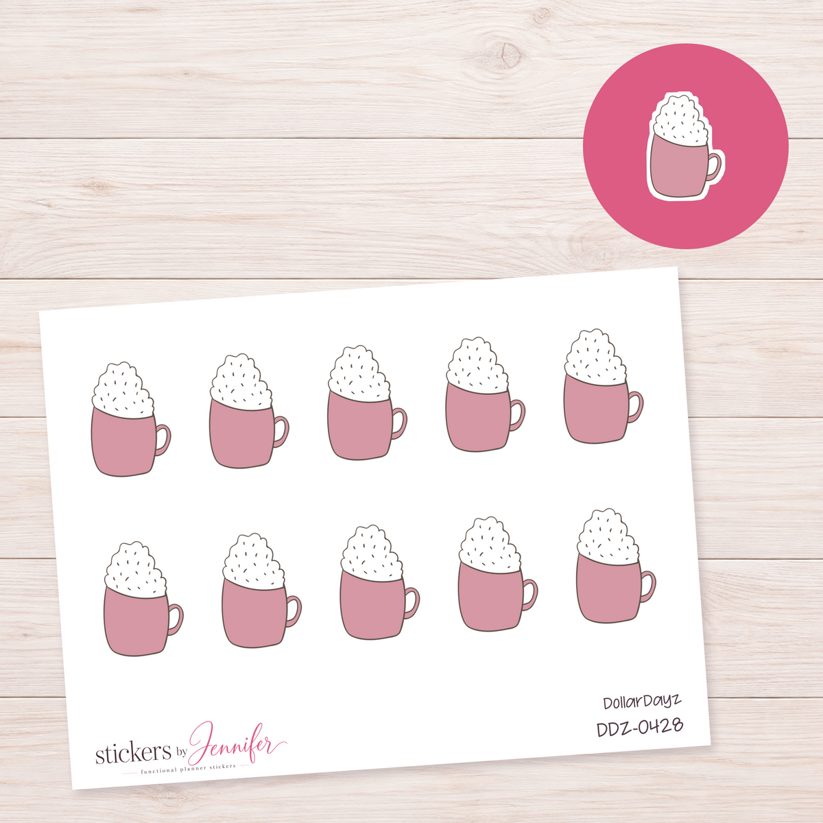 Pink Cocoa Mug Planner Stickers | DDZ-0428