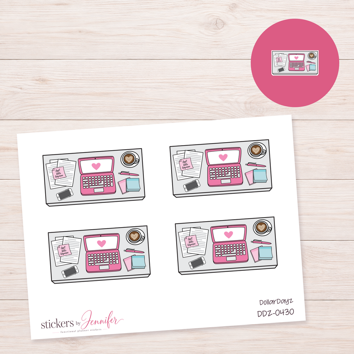 Pink Work Desk Planner Stickers | DDZ-0430