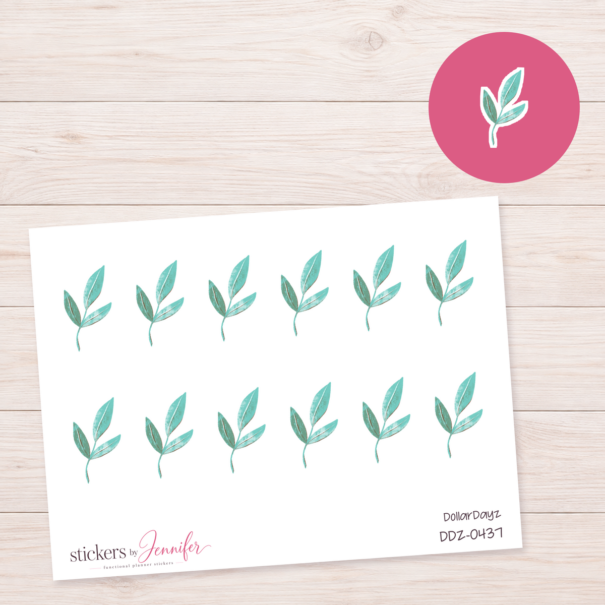 Teal Leaf Sprig Planner Stickers | DDZ-0437