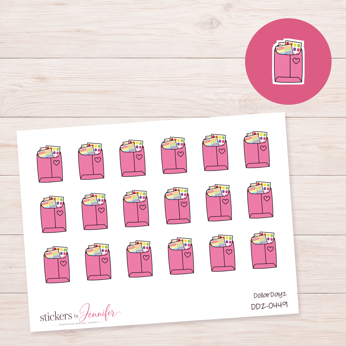 Pink Happy Mail Envelope Planner Stickers | DDZ-0449