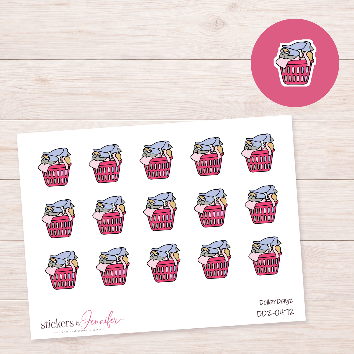 Pink Laundry Basket Planner Stickers | DDZ-0472