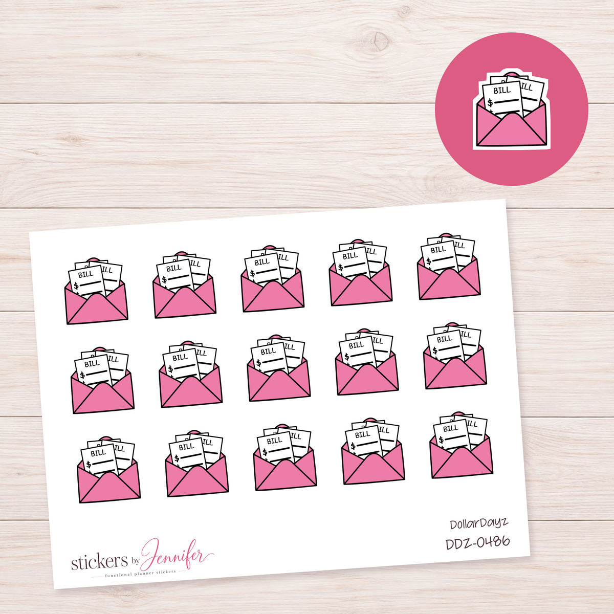 Pink Bill Envelope Planner Stickers | DDZ-0486