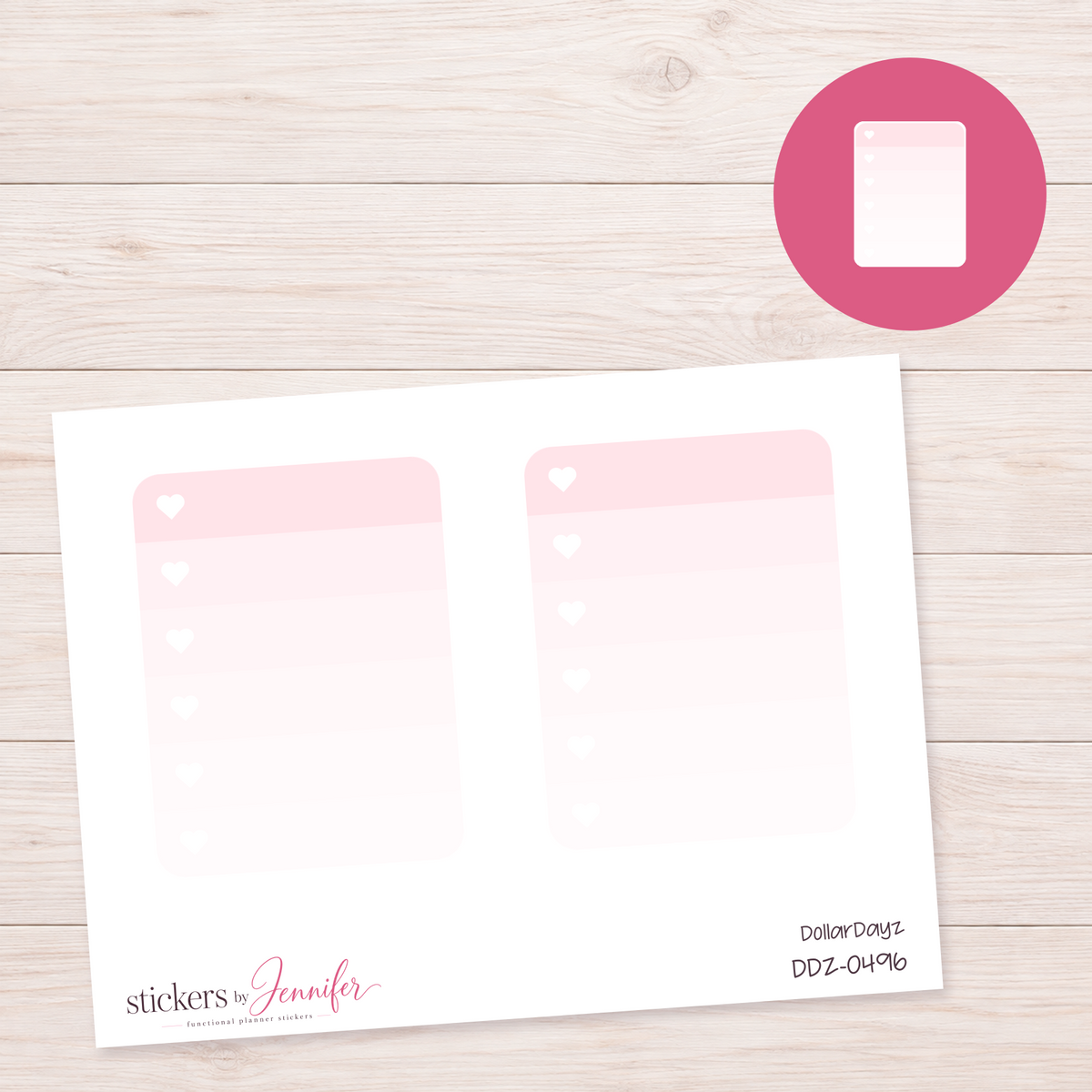 Soft Pink Heart Checklist Planner Stickers | DDZ-0496