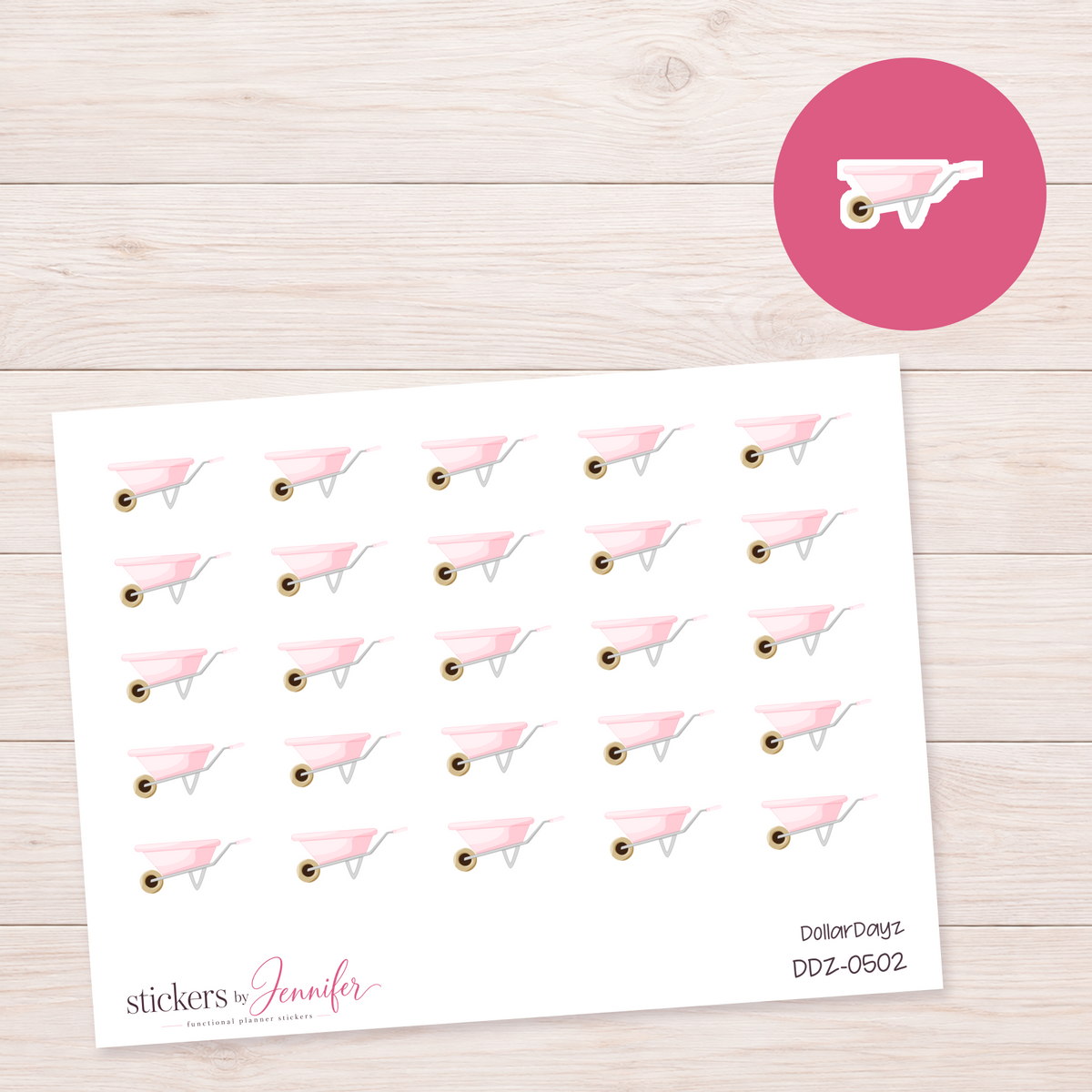 Soft Pink Wheelbarrow Planner Stickers | DDZ-0502