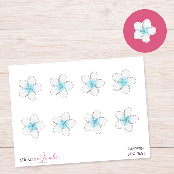 White & Blue Tropical Flower Planner Stickers | DDZ-0521