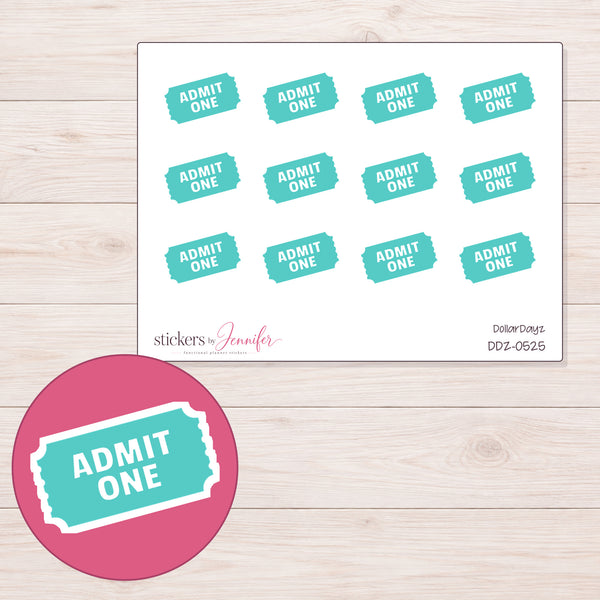 Admit One Ticket Planner Stickers | DDZ-0525 — enlarged contour-cut detail