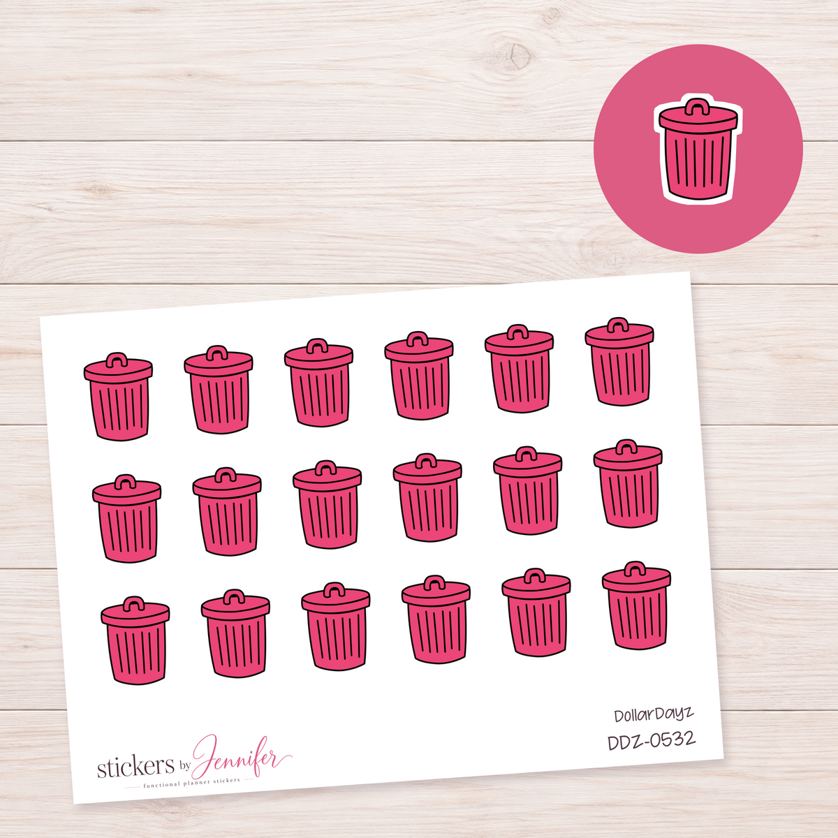 Pink Trash Can Planner Stickers | DDZ-0532